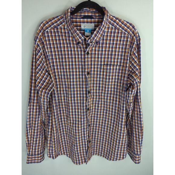 Columbia Men's Check Stretch Long Sleeve Button Down Shirts Blue White Size XL - Picture 1 of 7